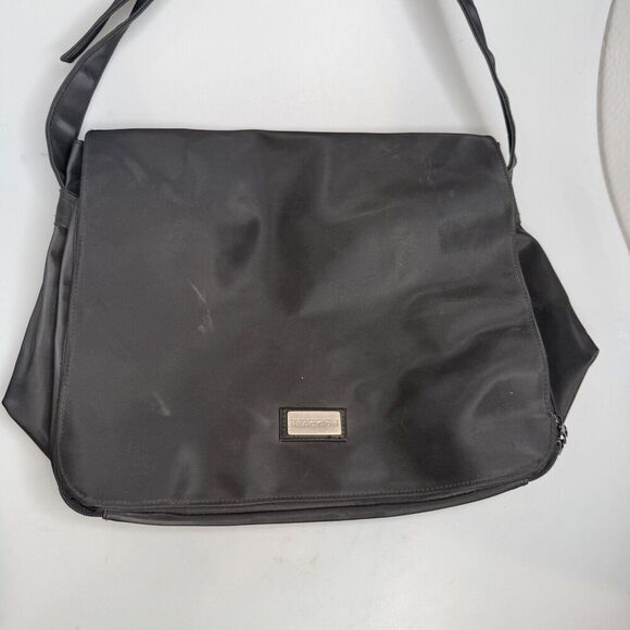 Kenneth Cole Reaction Black Messenger Laptop Bag 14.6” Satin PVC Organizer - Picture 3 of 16